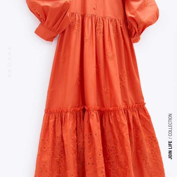 ZARA OPENWORK EMBROIDERED DRESS ORANGE - 7521/117 - Picture 7 of 7